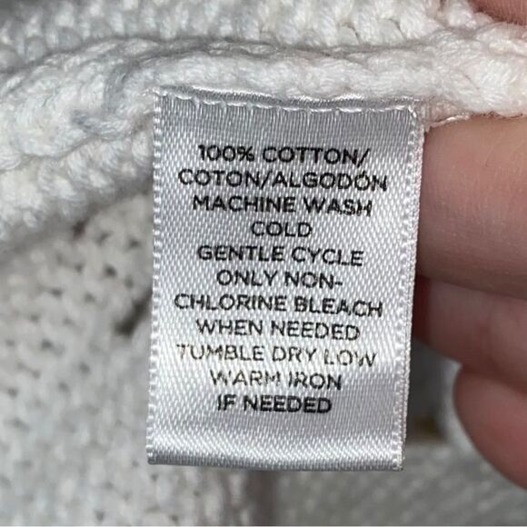 Loft 100% Cotton white knitted Short Sleeve Sweater Blouse size Medium - Picture 6 of 6